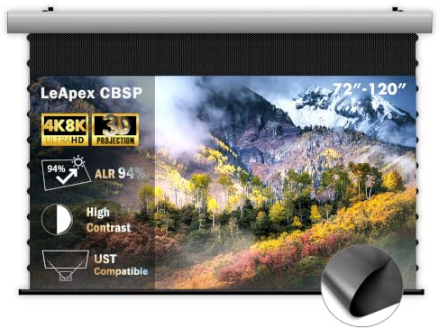 WUPRO CBSP Écran Rabattable motorisé Intelligent de Luxe, 4K/8K, boîtier en Aluminium Blanc, écran CLR encastré Compatible avec projecteur Lumen jusqu'à 1800 ANSI UST (110)
