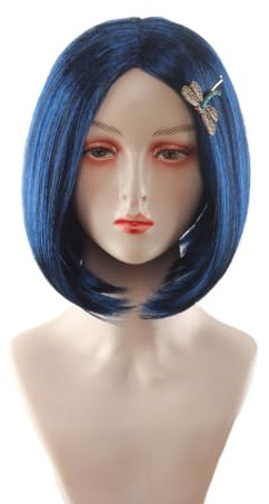 Cosplay Dunkelblaue kurze Glatte Perücke Mädchen Perücken BOB Coralin Cosplay Perücke + Hairpin für Frauen Halloween Kostüm Party