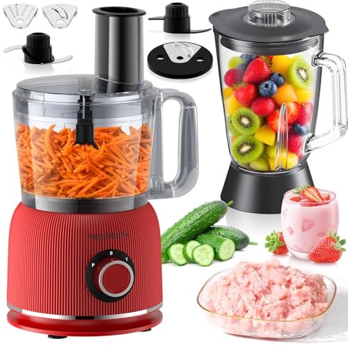 Robot Cuisine Multifonctions 1500W, 2,5L Robot Cuisine et 2L Verre Mixeur Blender Combinés, Avec 2 Vitesses et Fonction Pulse pour Viande, Legume, Smoothie, Extraction de Nutriment et Plus Encore