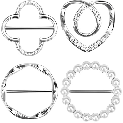EVTHUR 4 Stück Silber Damen Metall T Shirt Clips, Damen Schalringschnalle, Kleidung Ecke Geknotet Schnalle, Modischer Metall Kleider Clip, für Lose T Shirt, Kleidung, Schal Schnalle
