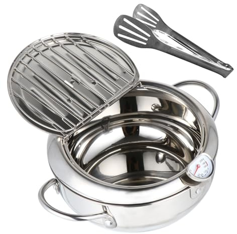 TINEASUR Friteuse Tempura Inox Contrôlable avec Thermomètre Poêle Profonde Compatible Gaz et Induction et Antiadhésive