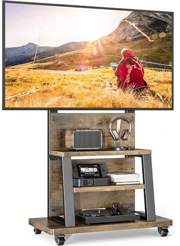 Support de télévision Roulant avec roulettes pour écrans de 32 à 75 Pouces, Support TV Roulette et Grand Espace de Stockage – Support TV sur Pied réglable en Hauteur, avec Une capacité Max de 68 kg