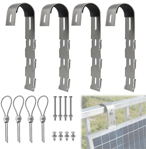 EXLECO 4 x Balkonkraftwerk Halterung Haken 21cm Verlänger Solarmodule Haken | Edelstahl Balkonhalterung mit Gummi Pad, Solarpanel Montagezubehör, Solarpanelbefestigung Haken für Balkongeländer Flachdach