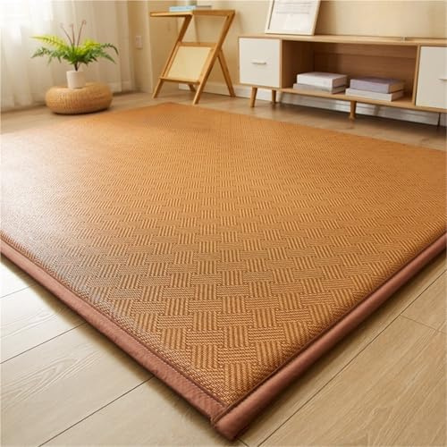 Japanische Matte – rutschfeste Naturfaser-Rattan-Webart – atmungsaktive coole Futon-Matratze – wendbarer Teppich für Wohnzimmer & Schlafzimmer (Braun A 120 x 200 cm)
