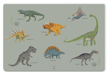 Schreibtischunterlage für Kinder – „Acht Dinosaurier“ – 60 x 40 cm – aus Premium Vinyl – Made in Germany