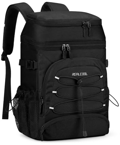 RealCool 33 Can Insulated Soft Cooler Backpack, Leakproof Lunch Ice Bag