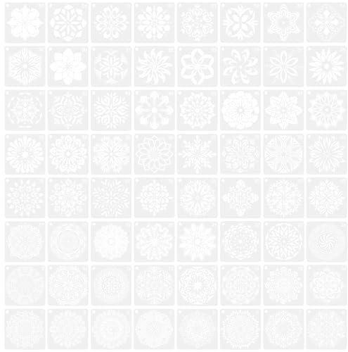 Mikikit Pochoirs de Mandala Réutilisables 64 Pièces Compacts en Plastique Lavable pour Peinture sur Meubles, Murs, Tissu et Verre – Modèles Décoratifs Portables pour Loisirs Créatifs