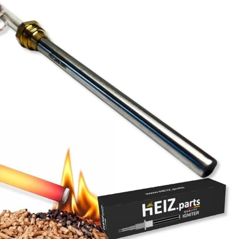 HEIZ.parts | Zündstab für Pelletofen – 300 W, 130/140 mm, Ø 9,9 mm, 3/8” Gewinde, mit isolierten Flachsteckern 6,3 mm (männlich), Zünder | Zündkeramik | Zündkerze