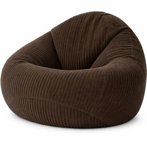 GlückBean Sitzsack Cord XXL mit EPS-Perlen Füllung – Ergonomischer Bean Bag Sessel für Erwachsene & Kinder – Weich, Formstabil & Pflegeleicht – Indoor Lounge Sitzsack (Braun, XXL)