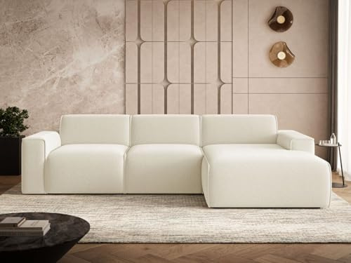 GRAINGOLD Lavia Ecksofa 310x165 cm, L-Form Sofa, Sofa für Wohnzimmer, Bouclé Stoff, 3-Sitzer Eckcouch, Modernes Design (Hellbeige, Rechts)