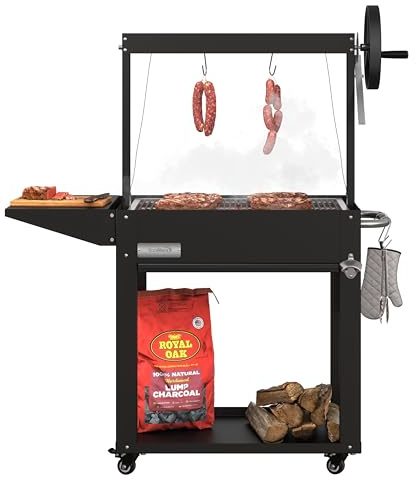 KoolMore 127 cm. Charcoal BBQ Grill, Argentinian Style Outdoor Grill with Adjustable Grate, Heavy Duty Barbecue, Black