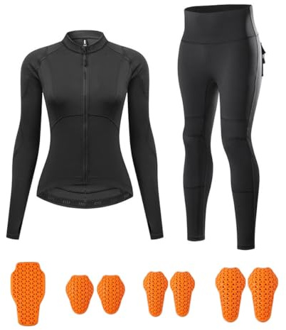BHGRTSQ Completo Giacca e Pantaloni da Moto per Donna con Protezioni CE Rimovibili, Tuta Traspirante, Abbigliamento Antivento per Guida all'aperto in Primavera ed Estate(Size:S,Color:Black 2)