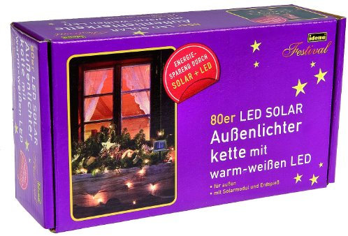 Idena LED Solarlichterkette 80er, für Außen, 7,5 m, warmes weiß, 8325096