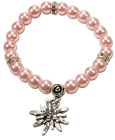 Alpenflüstern Perlen-Trachten-Armband Fiona mit Strass-Edelweiß - Damen-Trachtenschmuck, elastische Trachten-Armkette, Perlenarmband rosé-rosa DAB011