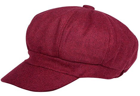 Kuyou Damen Winter Ballonmütze Schirmmütze Wolle Beret Kappe Hut (Weinrot)