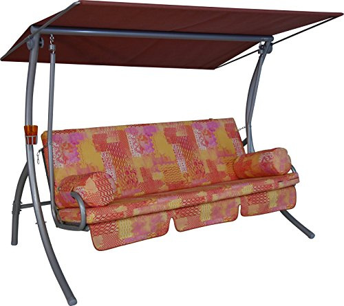 ANGERER Hollywoodschaukel Dream rosa-orange-gelb Gemustert | Gartenschaukel Made in Germany, Schaukel zum Sitzen, Liegen und Entspannen, inklusive Bett-Funktion, einfache Montage