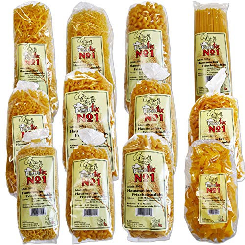 Feinfix Hausmacher Frischeinudeln 6 kg Set | Zöpfle Tagliatelle Spiralen Spaghetti Penne Löckle Hörnle GabelSpaghetti Fadennudeln Drelli Bauernspätzle Bandnudeln breit| Eiernudeln | B0-U7G7-PS4P