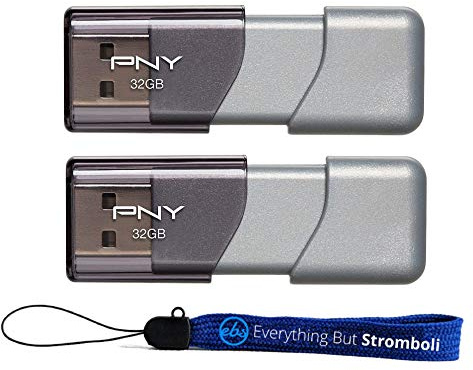 PNY Elite Turbo 3.0 Flash Drive 3 Zweierpack Bundle mit (1) Everything But Stromboli Lanyard (32 GB, 2 Stück, grau)