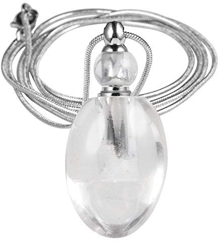 KYEYGWO Rock Crystal Aromatherapy Essential Oil Diffuser Scent Locket for Men Women, Healing Crystal Perfume Bottle Pendant for Necklace