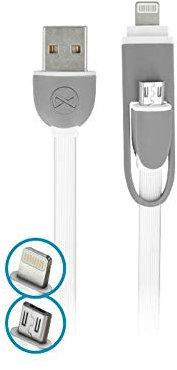 Forever 2 in 1, 8-Pin Lightning Cable + Micro USB, flat silicone, 1 meter for iOS and Android Devices (White)