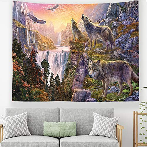 Odot Wandteppich Wandtuch Wandbehang, Mandala Wolf Tapisserie Tischdecke Meditation Yogamatte Strandtuch Tapisserie Dekoration für Schlafzimmer Wohnzimmer (130x150cm,Weißdorn)