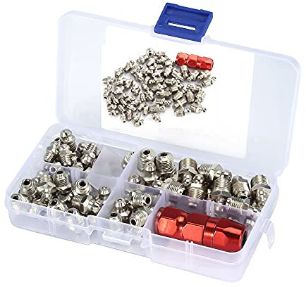 Metal replacement grease nipple fittings pack, M6 M8 M10, straight grease nipple set with flat mouth of the grease gun