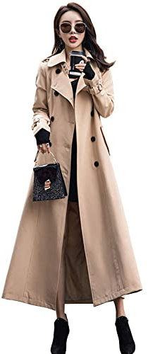 ebossy Trench long à double boutonnage pour femme, kaki, Medium