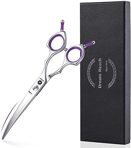 Dream Reach Fellschere 6,5 Inch Gebogene Hundeschere Katzenschere Hunde Haarschere Hundescheren zur Fellpflege für alle Hunde Katze Schneiden und Grooming Japanischer Edelstahl 440C Handarbeit violett