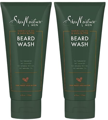 SheaMoisture Beard Wash - Full Beard Shampoo, Moisturizing with Maracuja Oil and Raw Organic Shea Butter, Beard Care for Men, 6 Fl Oz Ea (Pack of 2)