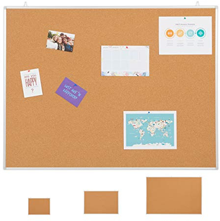 Relaxdays Pinnwand Kork mit Aluminiumrahmen, für Notizen, 6 Nadeln, für Büro & Zuhause, Korktafel, 90 x 120 cm, braun