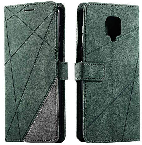 SONWO Hülle für Xiaomi Redmi Note 9 Pro, Premium Leder PU Handyhülle Flip Case Wallet Silikon Bumper Schutzhülle Klapphülle für Xiaomi Redmi Note 9 Pro, Grün