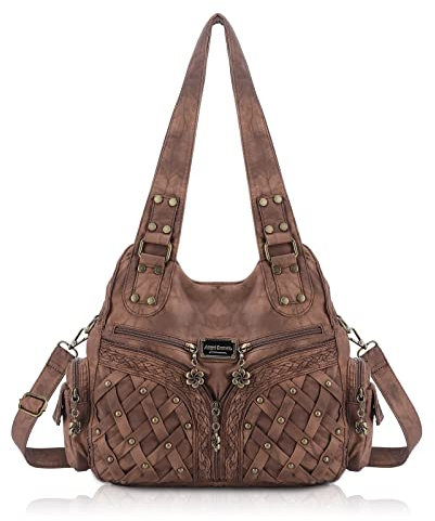 Angel Barcelo Geldbörsen und Handtaschen für Damen, Schultertasche, Griff oben, Hobo-Tasche, modisch, gewaschen, PU-Leder, Braun, Einheitsgröße