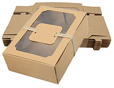 12 Stück Boxen aus Kraftpapier, Süßigkeiten Schachtel, Kuchen Karton, mit Transparent Sichtfenster, Rechtecki, Recycelbar, Klare Fenster, für Kekse, Kuchen, Muffin, Dessert, Cupcakes