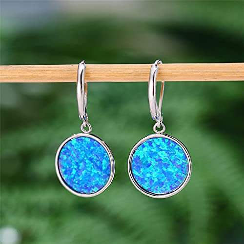 LOKILOKI Elegante Weibliche Blaue Runde Opal-Tropfen-Ohrringe Einfache Silberne Farbe Partei-doppelte Ohrringe Braut-hochzeits-Ohrringe Für Frauen