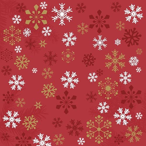 20 Servietten Flocken und Kristalle auf rot | Winter | Weihnachten | Tischdeko 33x33cm