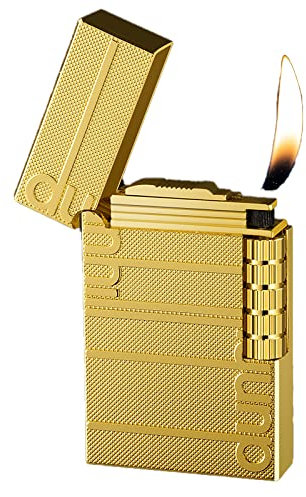 Soft Flame Feuerzeug, Traditionelle Flamme Zigarrenfeuerzeug mit Einstellbarer Flamme Zifferblatt, vertikale Zündung Roller, Metall Zeichnung Feuerzeug (Alphabet Gold)