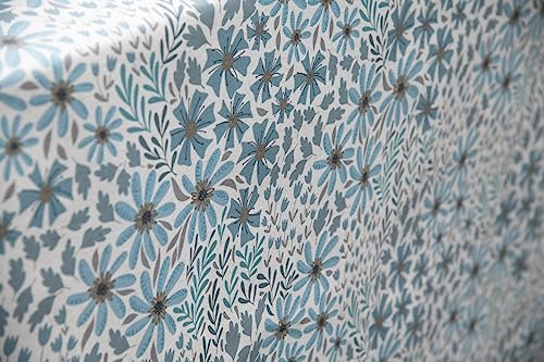 Staab's Stoff wasserabweisend Baumwolle beschichtet verschiedene Dekore (in 50cm Schritten) (Breite 140 cm x Länge wählbar) (Blumen auf Leinen blau)