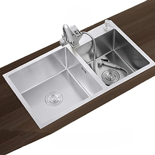 HGTRH Fregadero Cocina 2 Senos Acero INOX, Fregadero INOX con Escurridor, Fregadero Bajo Encimera Dos Senos Inoxidable con Resistente A Los ArañAzos A Prueba De Aceite Revestimiento