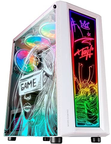 Mars Gaming MC-ART White, ATX Gaming PC Case, Double Tempered Glass Drawable, ARGB 12 Modes, 12cm Fan