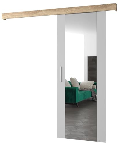 ABIKSMEBLE Salwador 2 Set di Ante Scorrevoli con Copertura del Binario e Specchio - Porte Scorrevoli per Pareti Interne - Costruzione Solida - 90 x 204 cm - Bianco