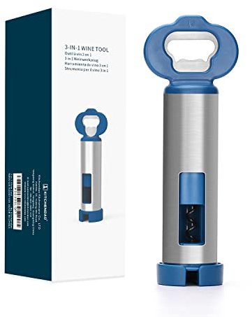 KITCHENDAO 3 in 1 Wine Bottle Opener Corkscrew with Foil Cutter, Beer Bottle Opener with Magnetic Cap Catcher, Works Easily, Wine Corkscrew, Gifts for Men and Women