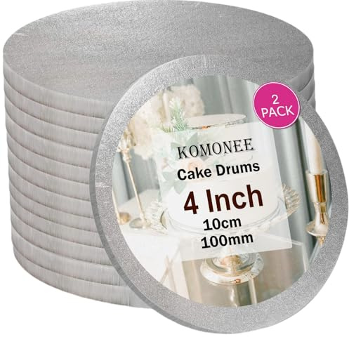 Cake Drum Boards 4 Inch Silver Round Baking Base For Home Parties Weddings Birthdays Cupcakes Display Stand (Pack Of 2)
