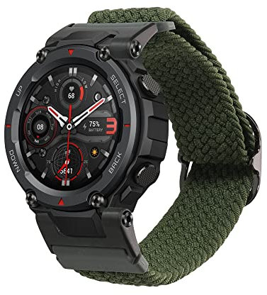 kwmobile Armband kompatibel mit Huami Amazfit T-Rex/T-Rex Pro - Nylon Fitnesstracker Sportarmband Band in Dunkelgrün - Innenmaße von