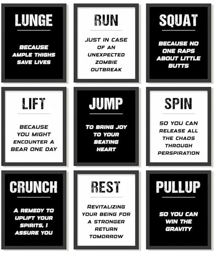 97 Decor Workout-Poster für Heim-Fitness-Dekoration – Fitness-Poster, motivierende Zitate, Wandkunstdrucke, schwarz-weiß, Fitness-Übungsbilder für Männer, Schlafzimmer, Büro, Dekorationen (20,3 x 25,4
