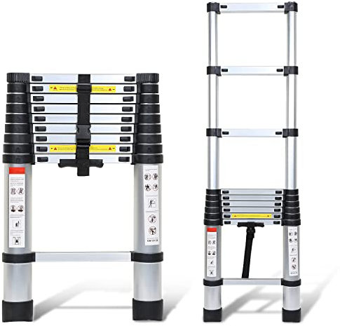 Ansobea 3.2M Klappleiter Teleskopleiter für treppe Rutschfester Multifunktionsleiter Schiebeleiter Aluminium Teleskop-Design für Garten Innen Heim Werken Haushalt