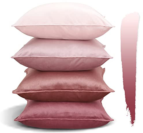 JOTOM Federe Cuscini Divano 45x45cm Set di 4 in Velluto Copricuscini per Divano Camera da Letto Federa Quadrata e Decorativa in Tinta Unita Fodere Cuscino per Camera da Letto (Serie Rosa)