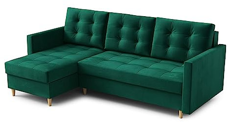 Ecksofa “DIVO” mit Schlaffunktion und Bettkasten - Sofa Bettsofa Couch L form 3 Sitzer Schlafsofa Schlafcouch - Eckcouch Möbel für Wohnzimmer 224 x 144 x 95 cm. Sofabett - Liegefläche: 202 x 140 cm