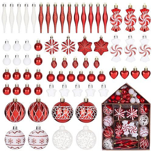 73 Stück Weihnachtskugeln,Birshe Christbaumkugeln Weihnachtskugeln Rot aus Kunststoff Weihnachtsbaumschmuck Weihnachtsbaum Deko Baumschmuck für Weihnachtsbaum Christbaumschmuck Hochzeitsdekoration