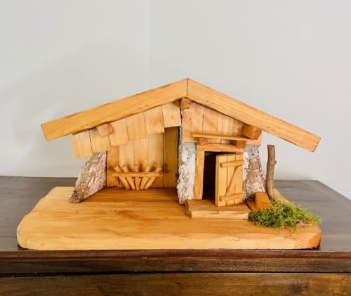 DARLUX Weihnachts-Holz Krippe Dekoration Handgefertigt Holzschnitzerei Tischkrippe Weihnachten Krippenstall