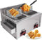 Friteuse à gaz commerciale 20L x 2, friteuse à gaz polyvalente pour un usage domestique et commercial, flamme et température personnalisables, design en acier inoxydable facile à nettoyer
